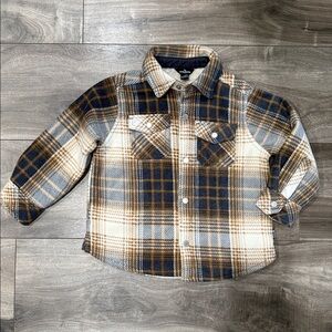 Eddie Bauer Kids Plaid Shirt - Blue, Brown, and Cream